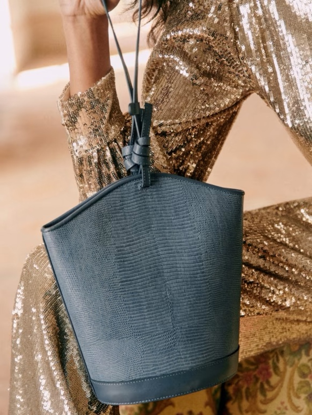 Sezane Denim Marli Bucket Bag